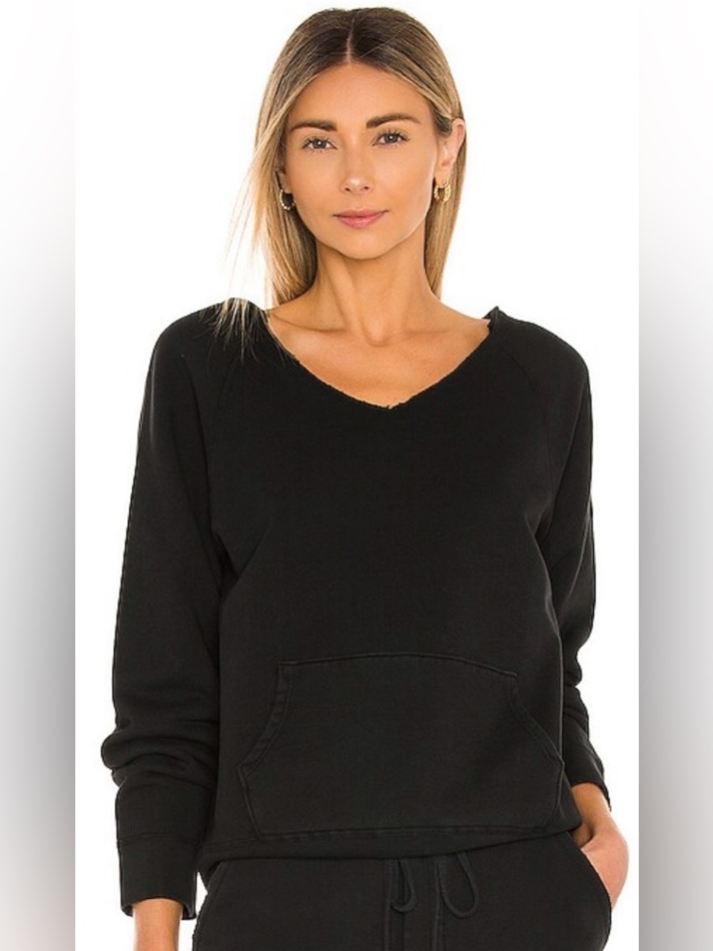 Nili Lotan Tiara V Neck Sweatshirt in Washed Black